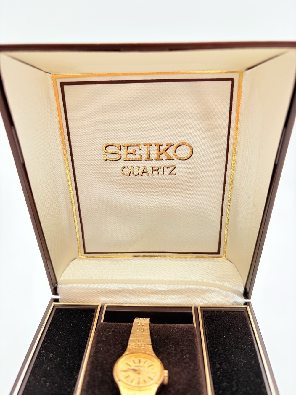 Vintage Seiko Quartz Ladies Watch Gold Tone 1100-7619 Japan w/ Box 6.5” - Picture 6 of 16